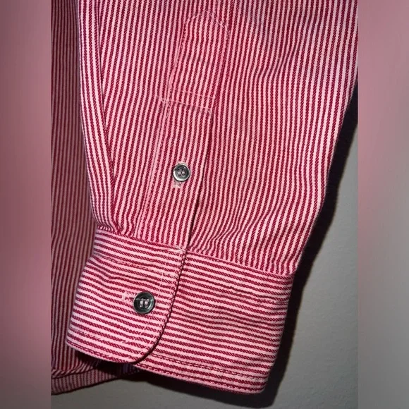 Vintage USA made Calvin Klein Sport pinstripe red denim shirt men’s medium - Picture 4 of 7
